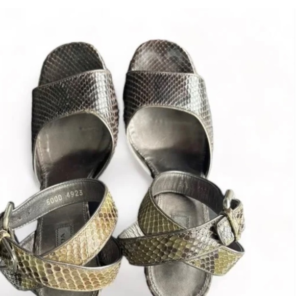 Prada Milano Brown Green Python Snakeskin Sequin Sling back Sandal - Picture 3 of 5
